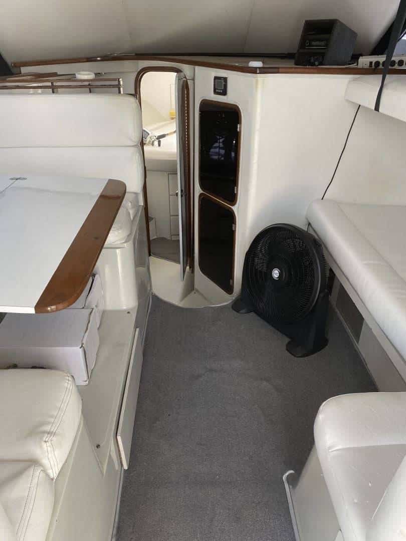 Helm and seating area aboard YNOKT 38ft sportfisher