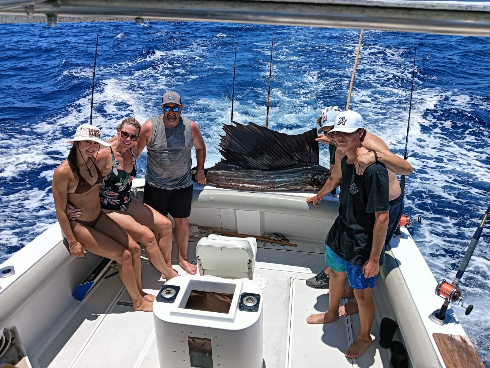 Helm and seating area aboard ABAMAR 33ft