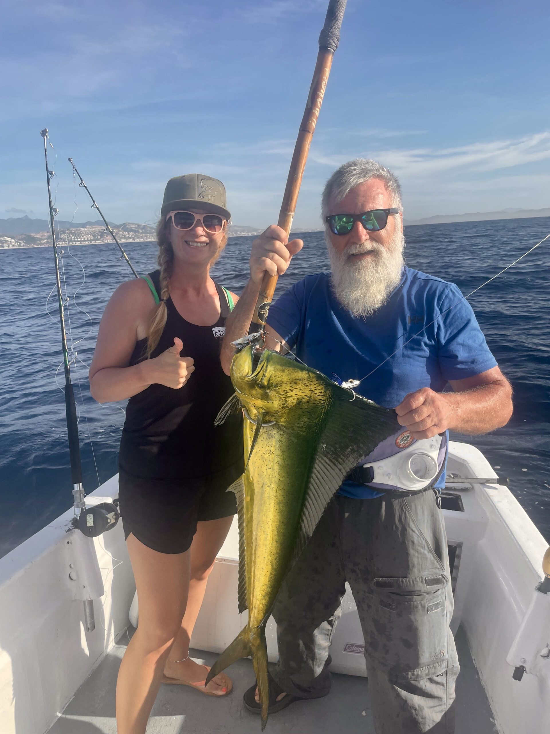 Angler with tuna and dorado at Imán Bank