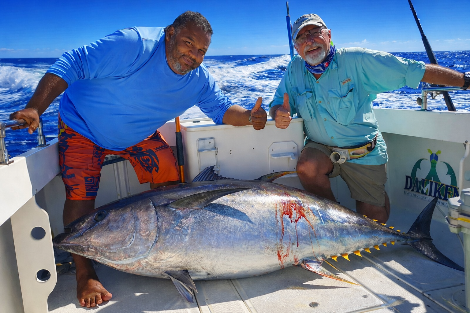 Trophy yellowfin tuna 150 to 200 pounds caught at Gordo Banks on a Daliken Sportfishing offshore charter