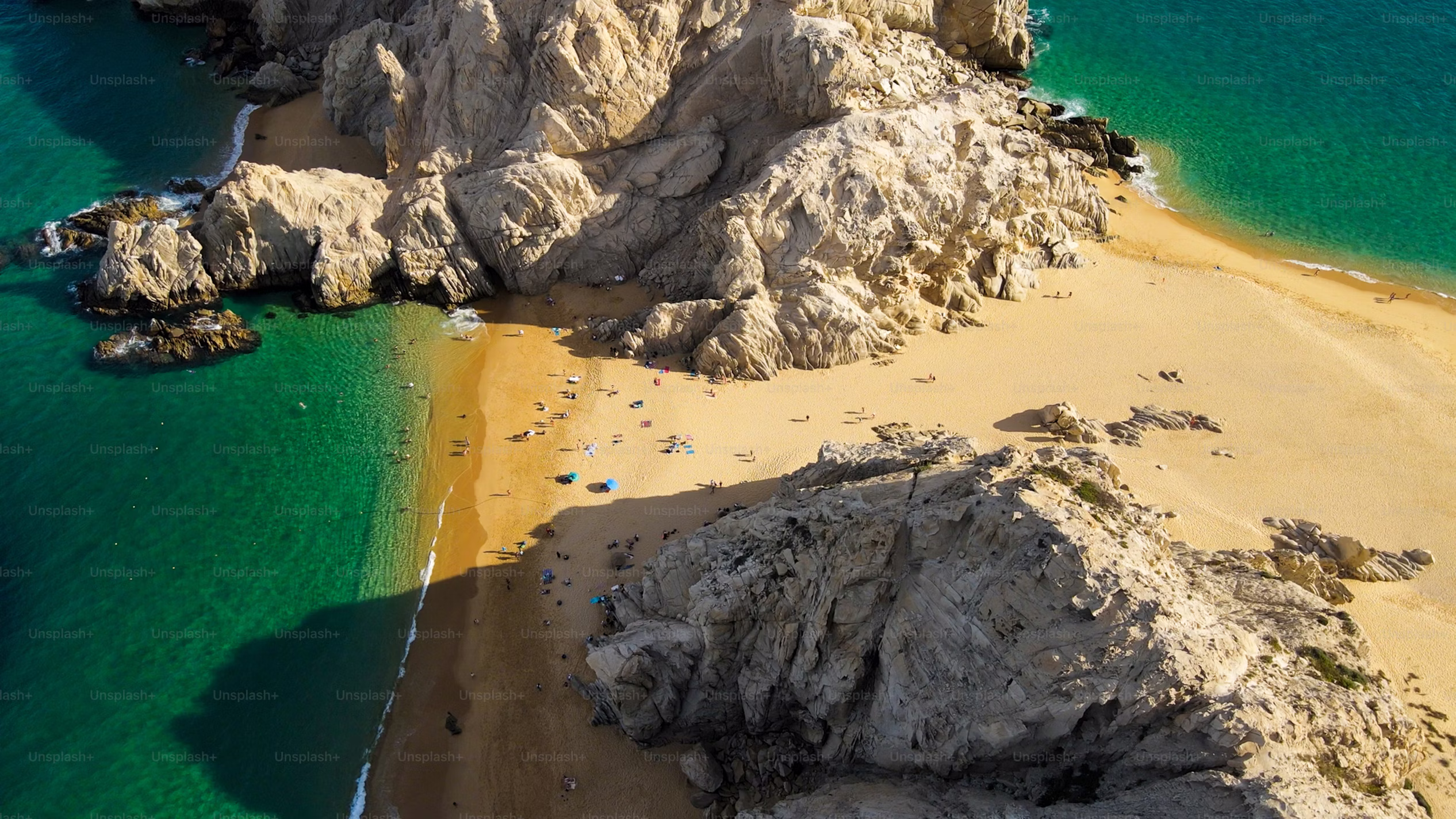 Aerial view of Cabo San Lucas where Sea of Cortez meets the Pacific Ocean